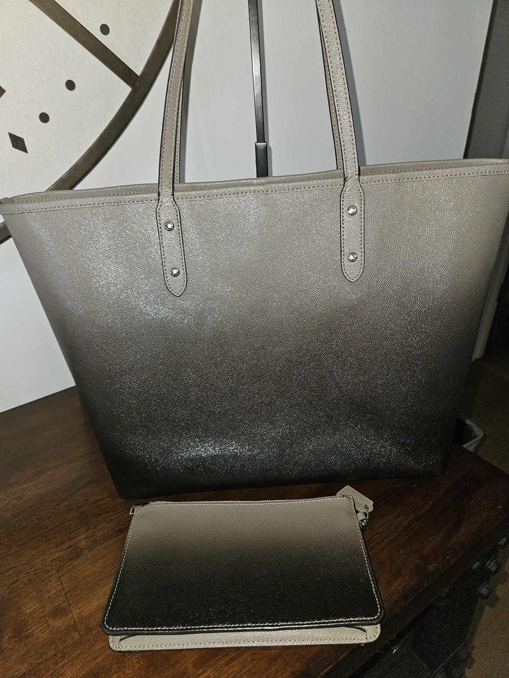 Coach Ombre Tote Bag with Wristlet - Taupe to Black - Picture 3 of 12